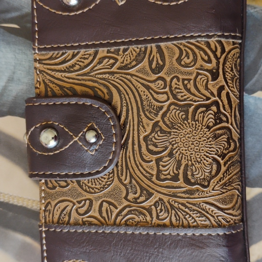Western Style Embossed Wallet with Stud Accents - Picture 2 of 12